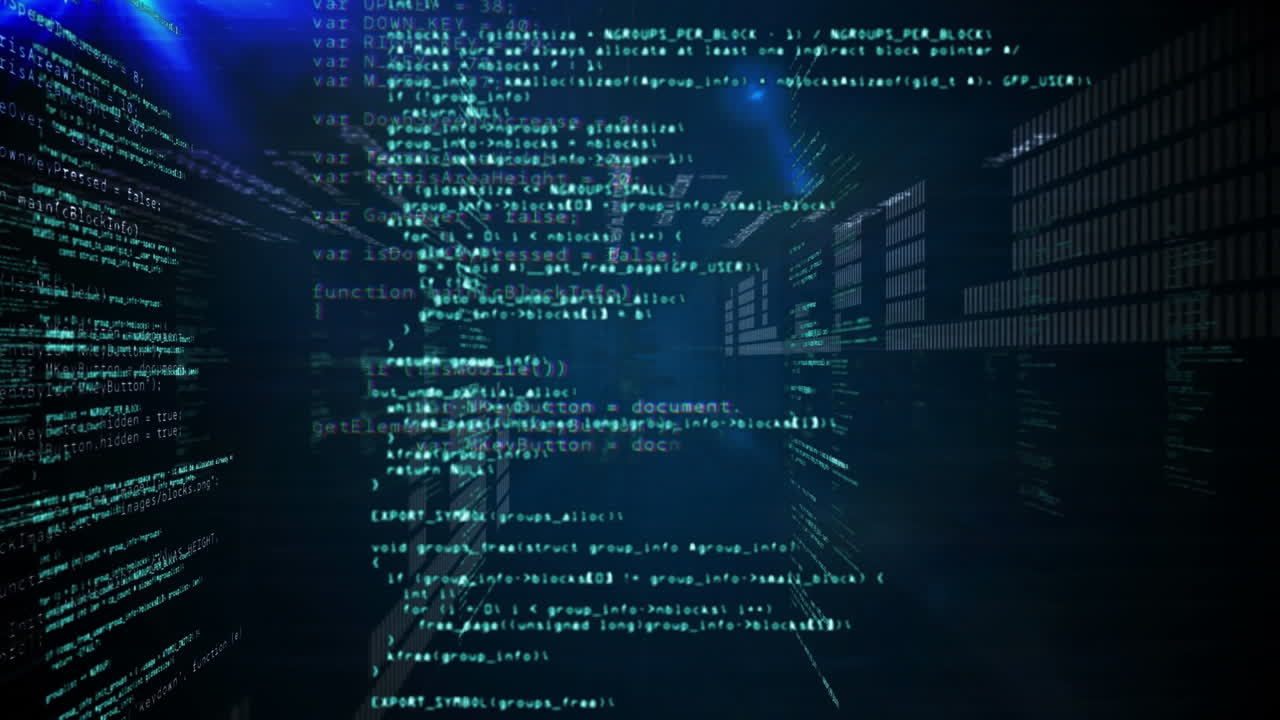 Unique digital loop video of various abstract computer programming scripts
