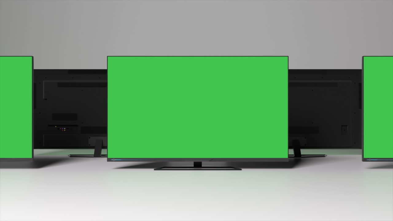 녹색 스크린을 가진 여러 개의 텔레비전