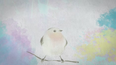 Aquarell-Gemalter-Vogel-Mit-Mehrfarbigem-Hintergrund