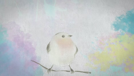 pájaro pintado en acuarela con fondo multicolor