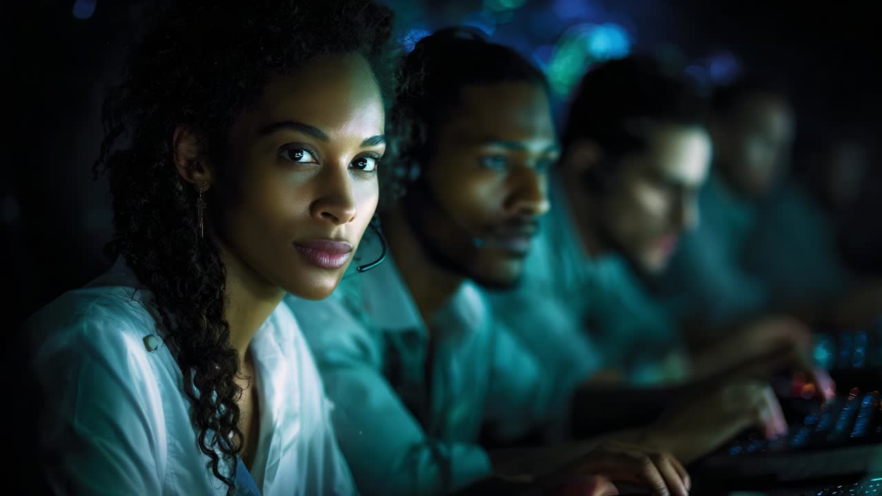 Focused Individuals Engaged in a Digital Environment with Advanced Technology, Highlighting Collaboration and Teamwork in a High-Tech Setting While Engrossed in Coordinated Tasks