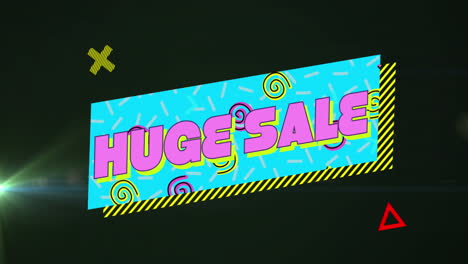 animación de un gran banner de texto de venta contra un punto de luz sobre un fondo negro
