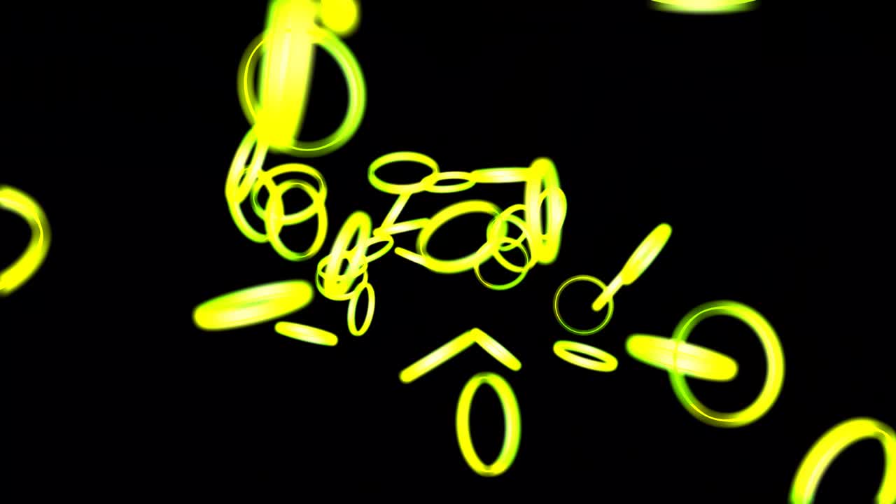 Green and yellow neon circles, glowing moving streams of light, everywhere.
