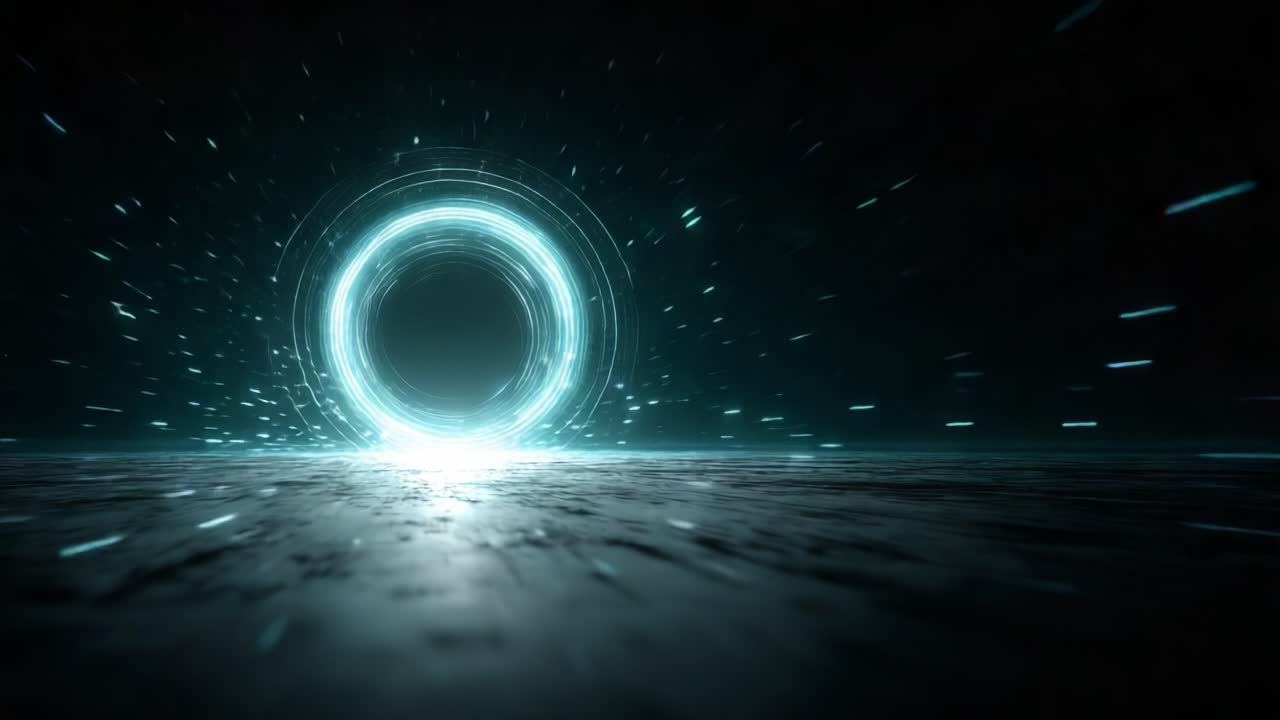 A Glimpse into the Unknown: A Mesmerizing Portal with Radiant Energy and Vivid Light Trails Captured in Motion Across a Futuristic Landscape