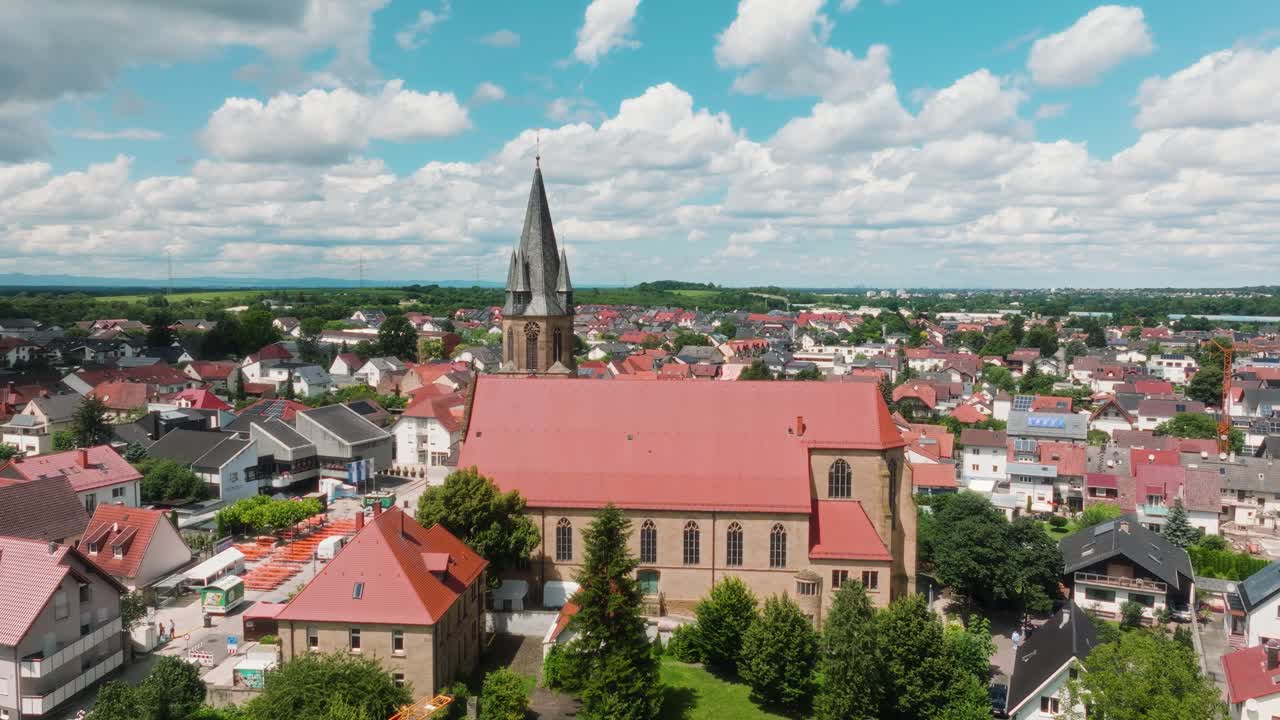 Aerial View of a Church in a German Town