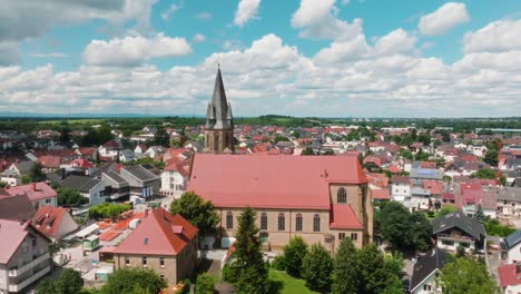 aerial view of a church in a german town