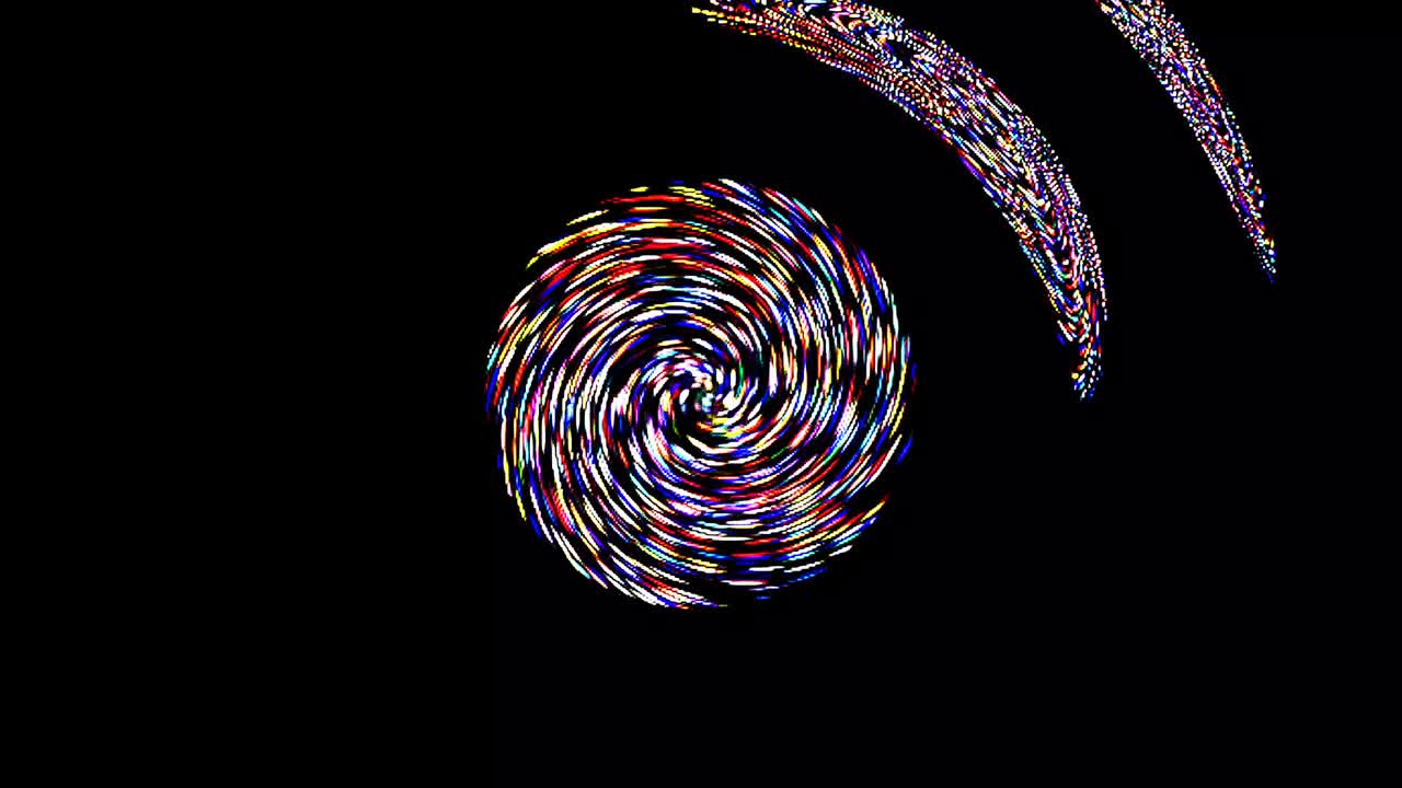 매끄러운 회전 애니메이션 회전 다채로운 박이는 빛 모양, 검은 바탕에