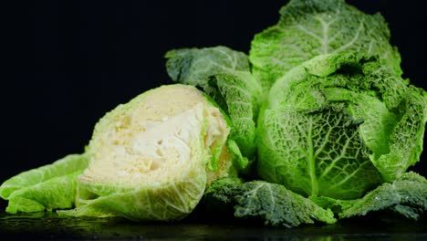 fresh green cabbage slowly rotates.