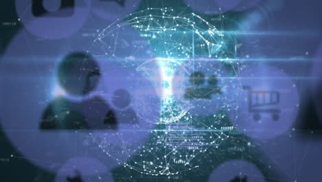red de conexiones y animación de procesamiento de datos sobre diversas personas e íconos