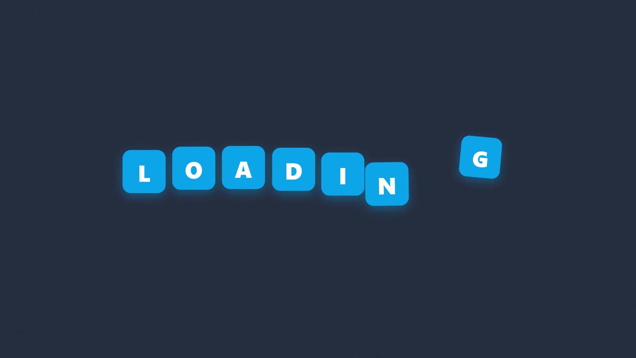 Animated Loading Text With Floating Blue Letter Tiles