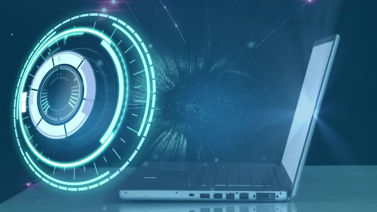 animación del escaneo del alcance a través de la red de conexiones y el portátil