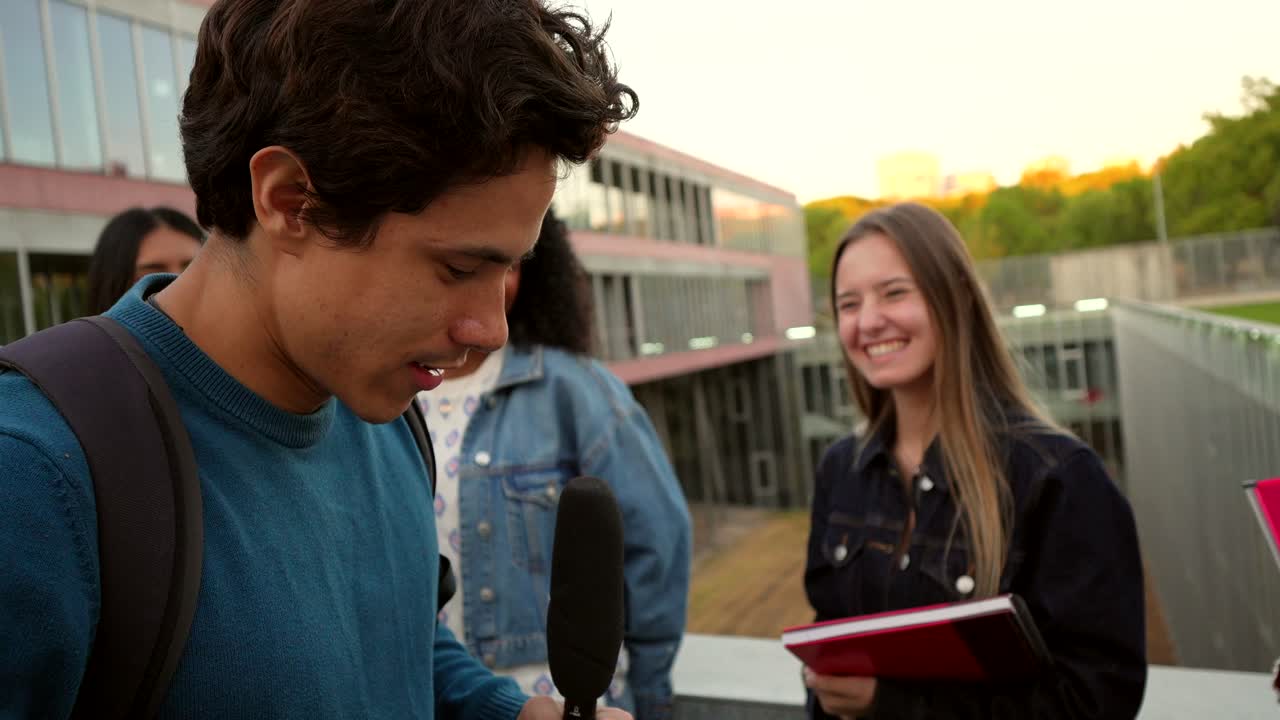 College students being interviewed on campus