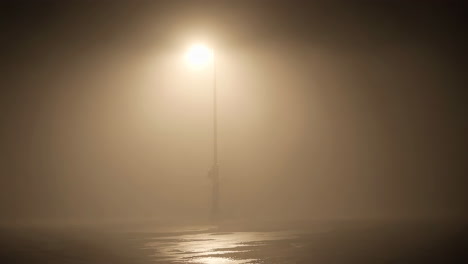 street light in dense fog at night