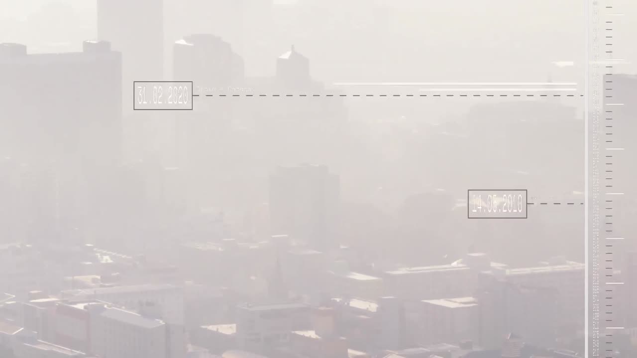 실루 도시 풍경의 공중 전망을 통해 디지털 화면에서 해가 바뀌는 애니메이션