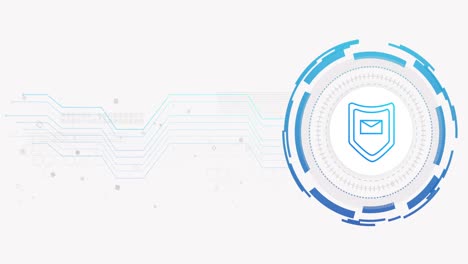 Animation-of-network-of-connections-and-envelope-with-shield-on-white-background