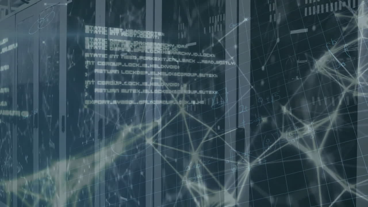 animación de la red de conexiones y procesamiento de datos a través de servidores informáticos