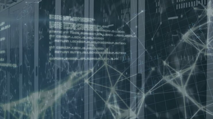 Animation of network of connections and data processing over computer servers