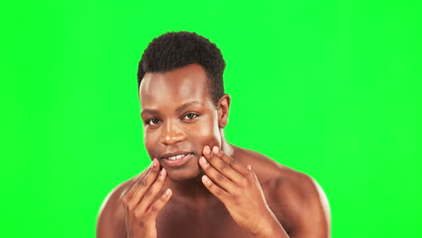 Black-man,-portrait-and-skincare-on-green-screen