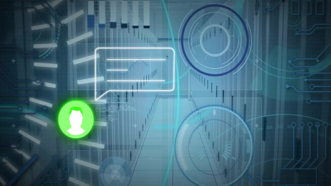 animación del procesamiento de datos digitales a través de servidores informáticos
