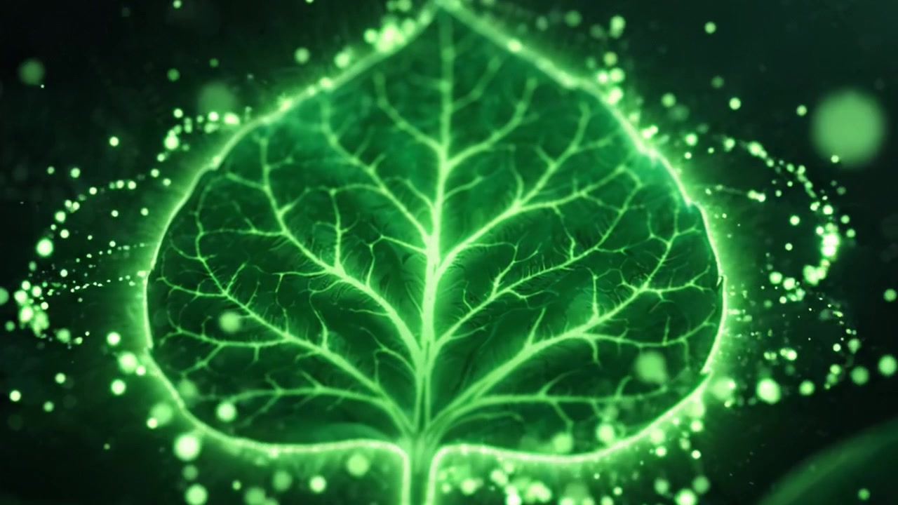 Un Primo Piano di una Vivace Foglia Verde con Venature Intricate Illuminate, che Mostra la Bellezza della Natura e l'Essenza della Fotosintesi in Azione