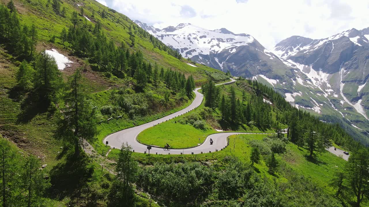 Winding Grossglockner mountain road curves beautifully through lush alpine landscape