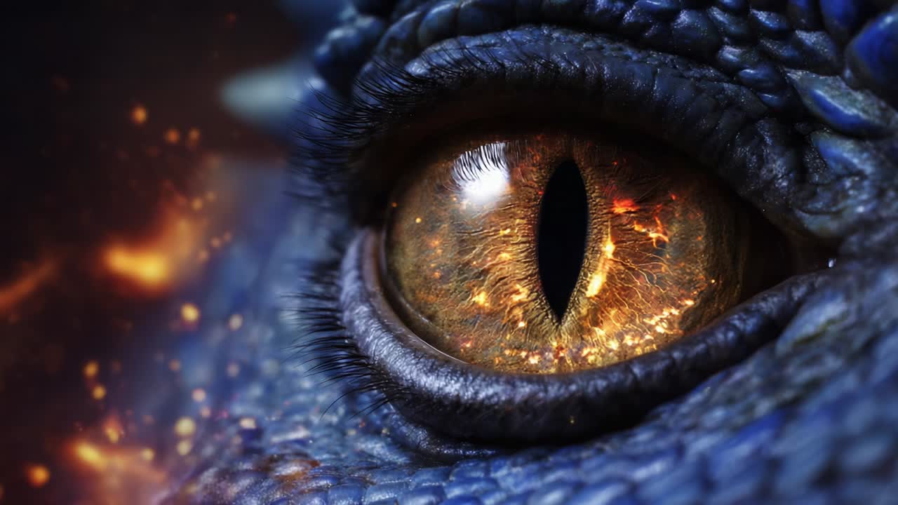 Majestic Dragon Eye: A Close-Up View Capturing the Intricate Details and Fiery Glow of a Powerful Creature's Eye, Symbolizing Strength, Mystery, and the Essence of Fantasy Realms