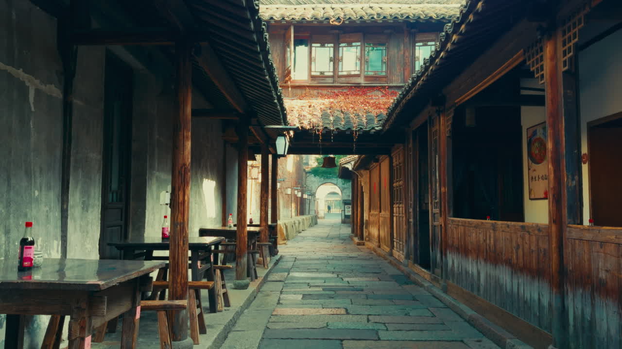 Traditional Chinese Alleyway with Outdoor Seating
