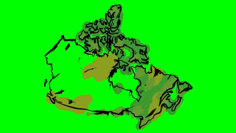 canada drawing colored map on green screen isolated whiteboard