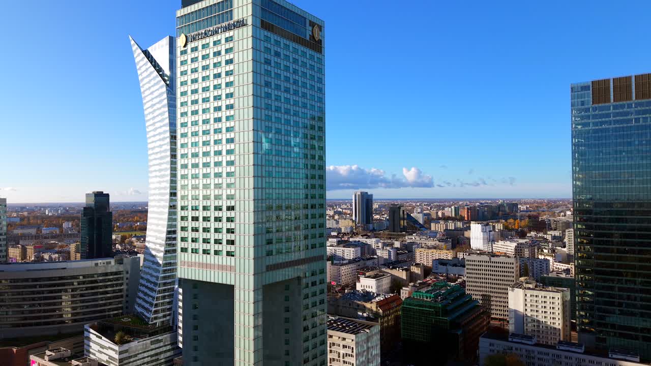 Zlota 40 residential building aerial reveal, cityscape view