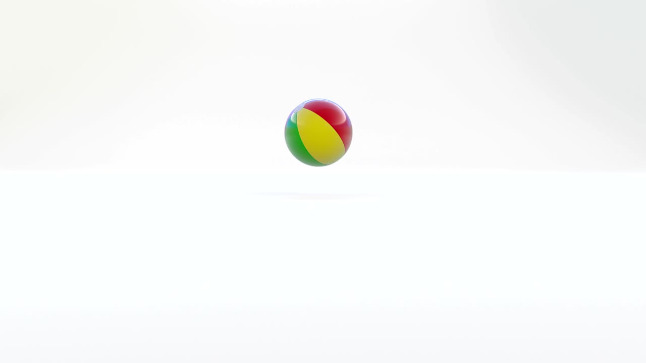 Beach ball bouncing towards camera.