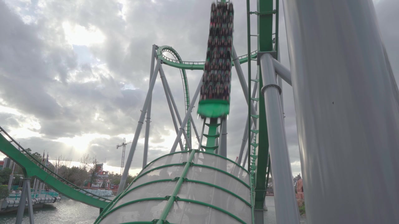 People having fun riding a roller coaster in a themepark