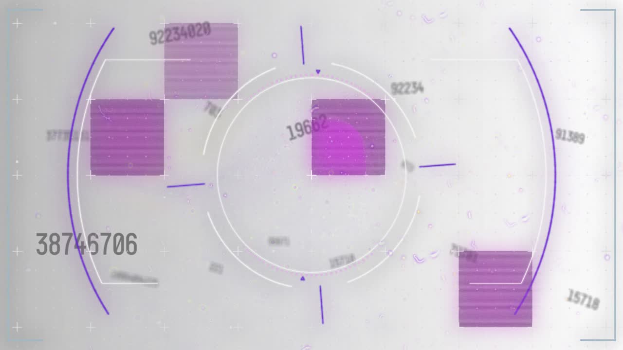 백색 배경에  ⁇ 박이는 사각형으로 변화하는 범위 스캐닝과 숫자의 애니메이션