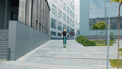 delivery person on electric scooter in urban setting