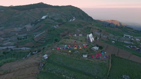 Panoramic-viewpoint-Skoter-Hill.-Dieng-Regency,-Indonesia.-Aerial