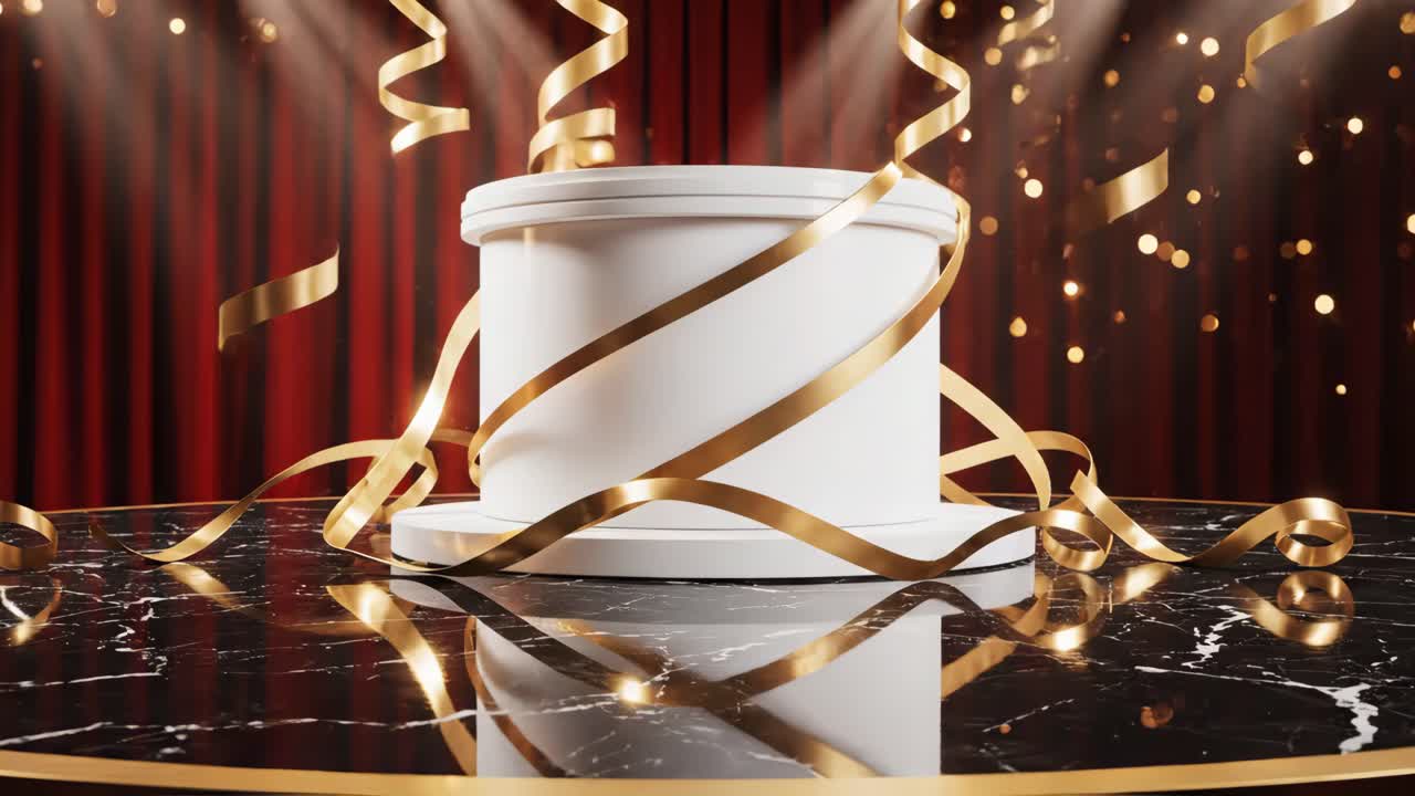Elegant Podium with Gold Ribbons for Product Display