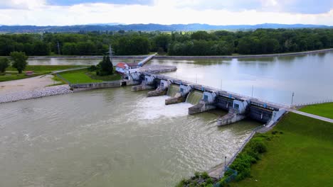 Stunning-aerial-4K-drone-footage-of-Ormož---Varaždin-hydroelectric-water-dam-next-to-the-lake