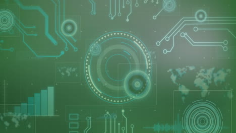 Animation-of-scope-scanning-and-data-processing-over-circuit-board-on-dark-background