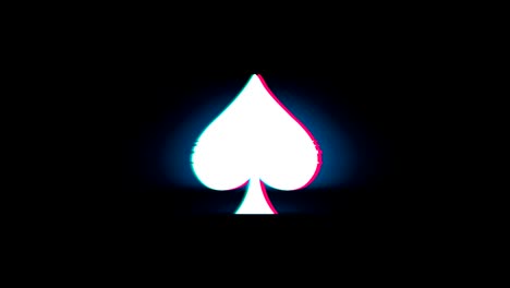 playing card spades  symbol on glitch retro vintage animation.