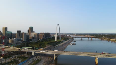 saint louis city in missouri, establishing aerial view of the gateway arch landmark