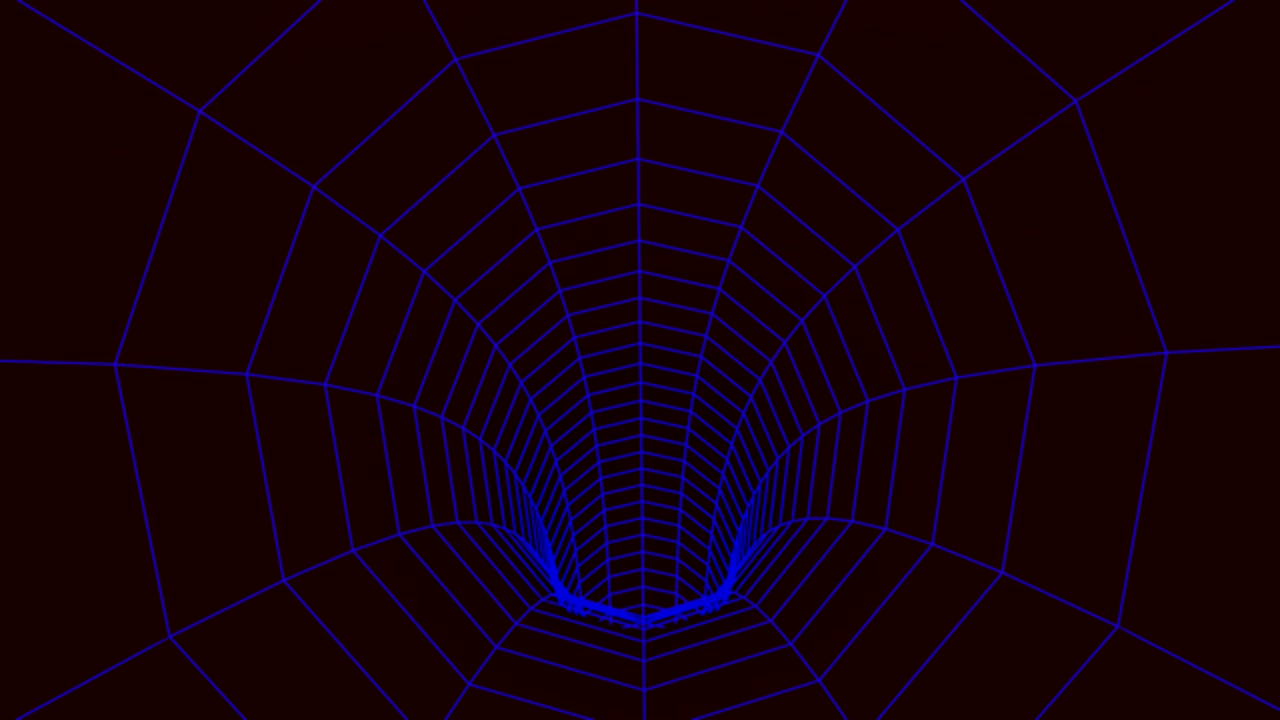 cuadrícula de túnel de red abstracta, 4k, bucle sin costuras azul y negro