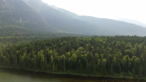 Drone-Aéreo-Junto-Al-Bosque-Alpino-En-El-Parque-Provincial-Del-Lago-Seeley,-Smithers-En-Canadá