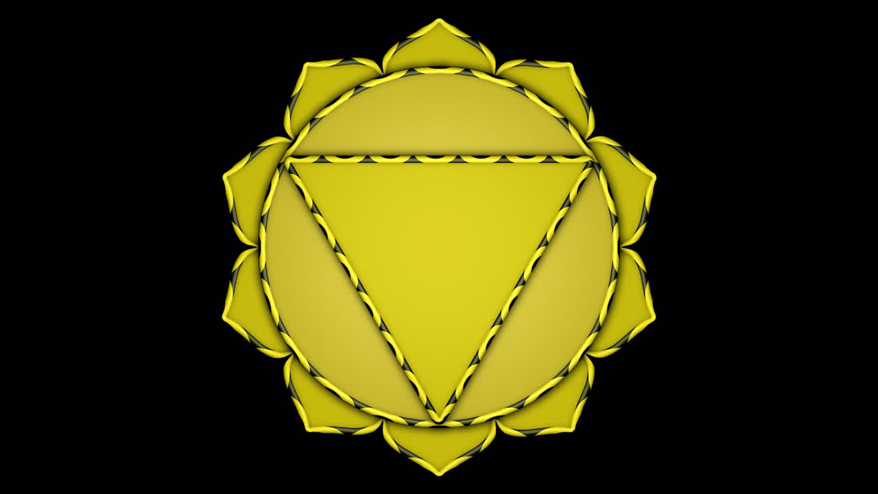 A seamless 3D loop of the Solar Plexus Chakra (Manipura). Transparent alpha background for easy integration.