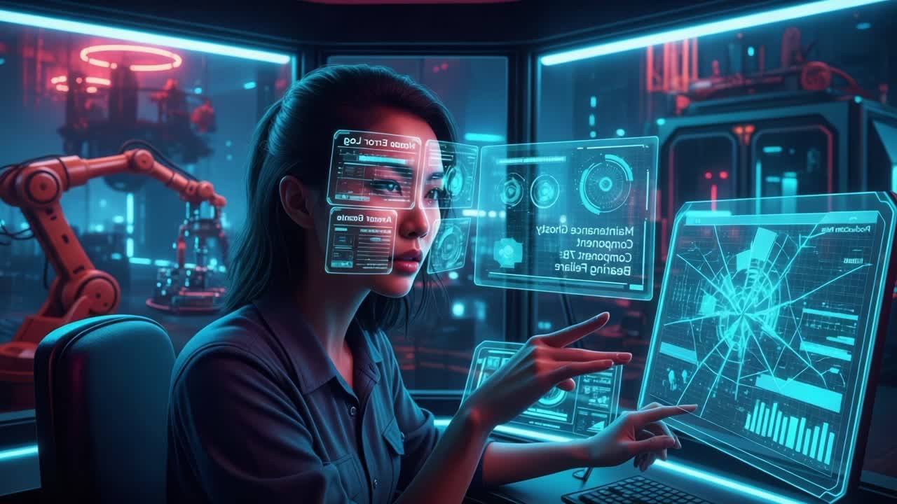 A Futuristic Scientist Analyzing Data with Advanced Holographic Interface in a High-Tech Laboratory Setting, Integrating Robotics and Intelligent Systems