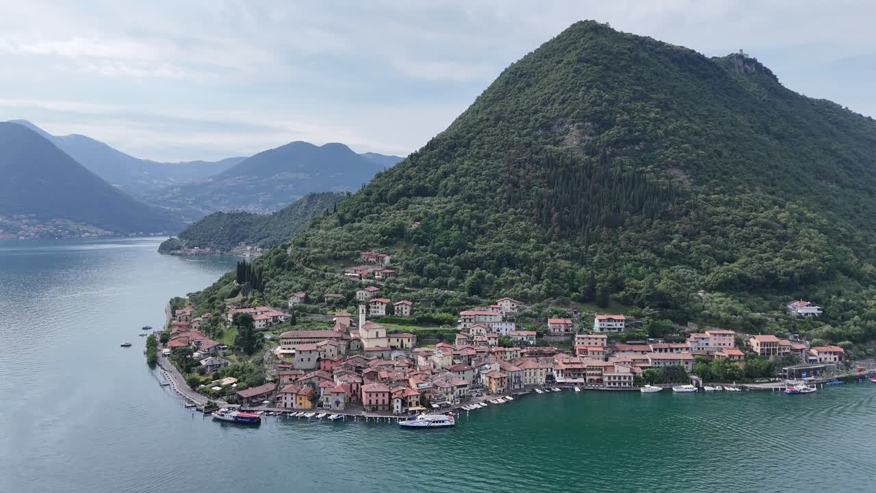 Peschiera Maraglio Monte Isola Lake Iseo Italy drone,aerial high angle view