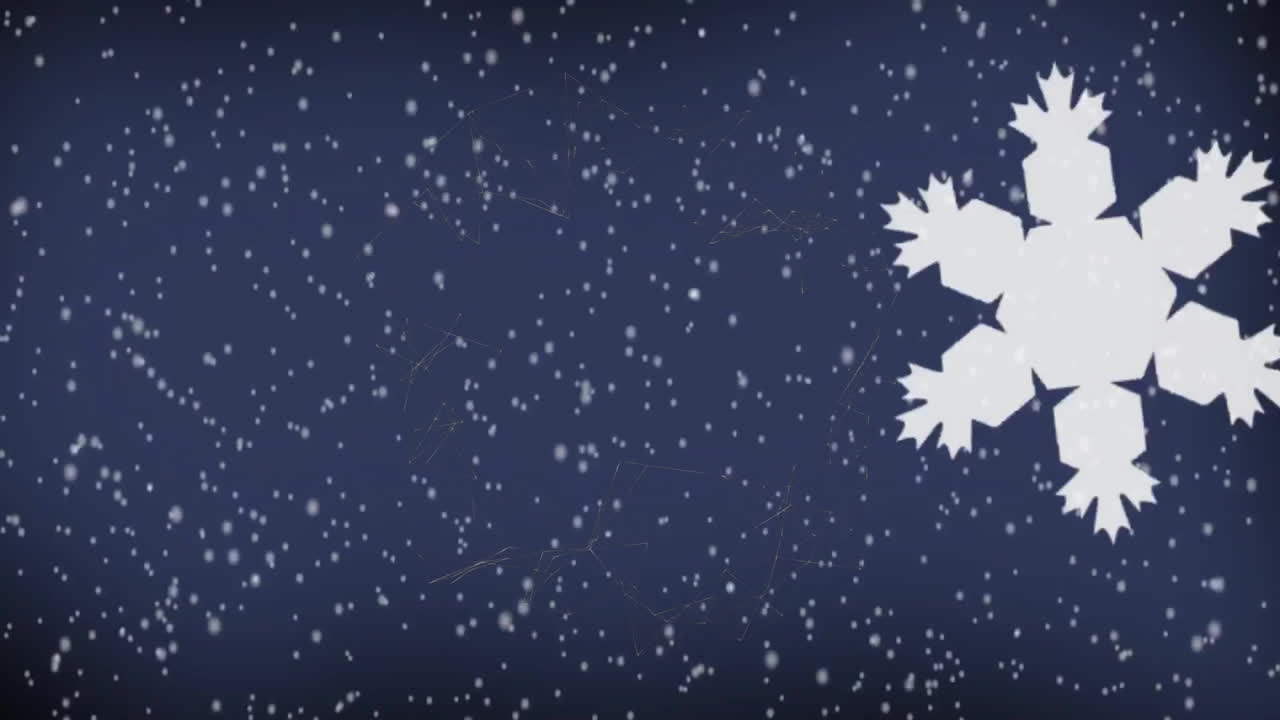 Snowflakes falling with white snowflake animation on dark blue background