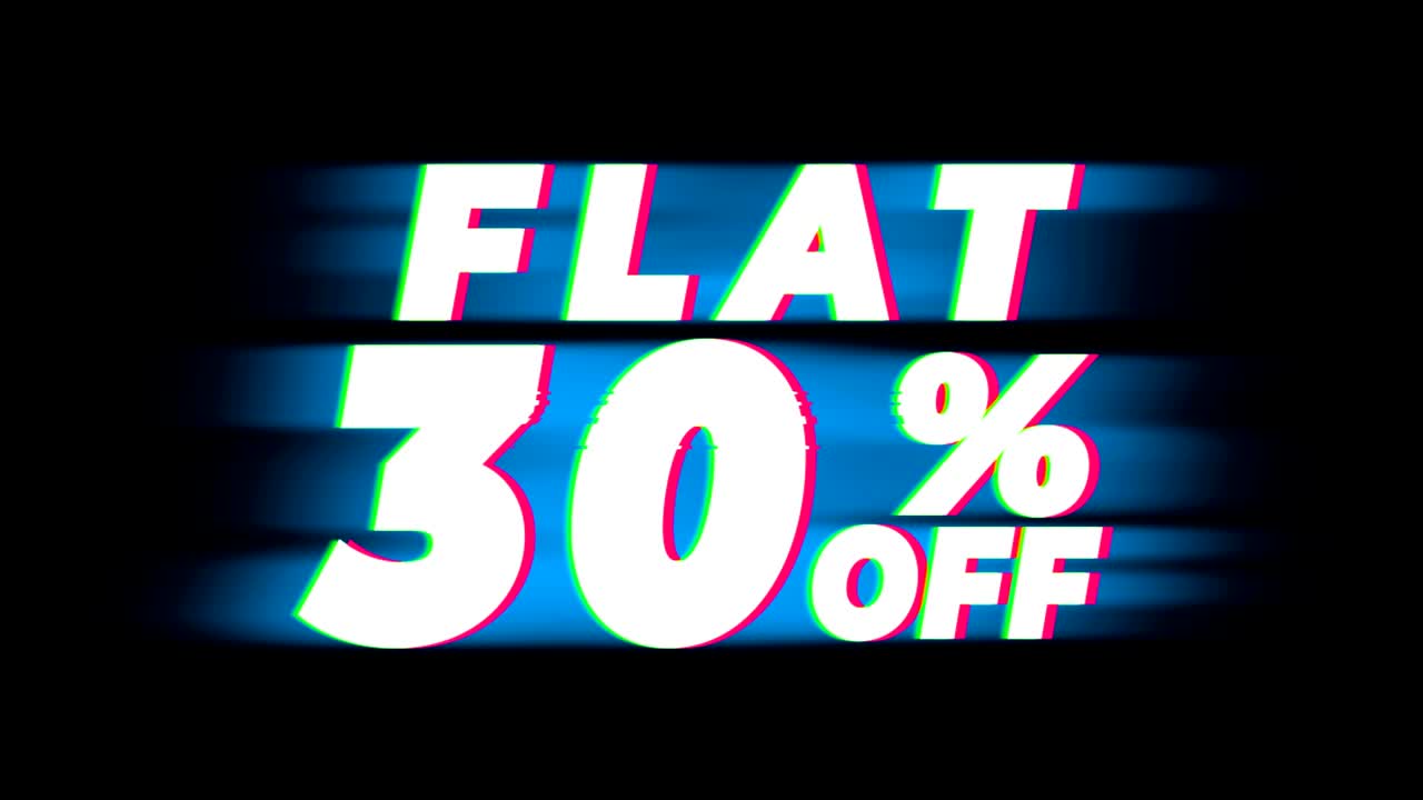 Promozione con Testo Sconto del 30% ed Effetto Glitch Vintage