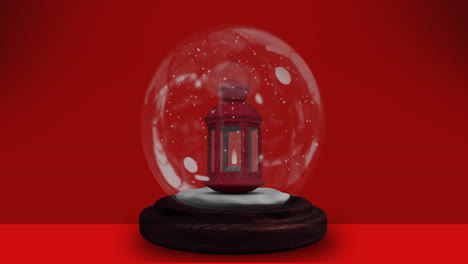 animación de linterna roja en globo de nieve sobre fondo rojo