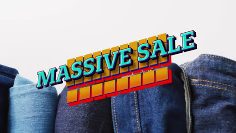 Animation-of-massive-sale-text-over-denim-trousers-background