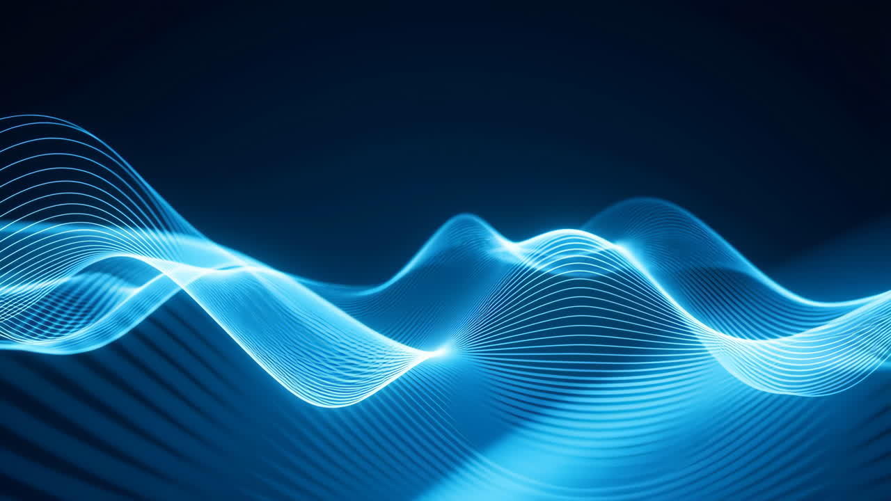 Luminescent Blue Waveform Lines On Dark Backdrop, Layered Glowing Contours Form Smooth Undulating Landscape