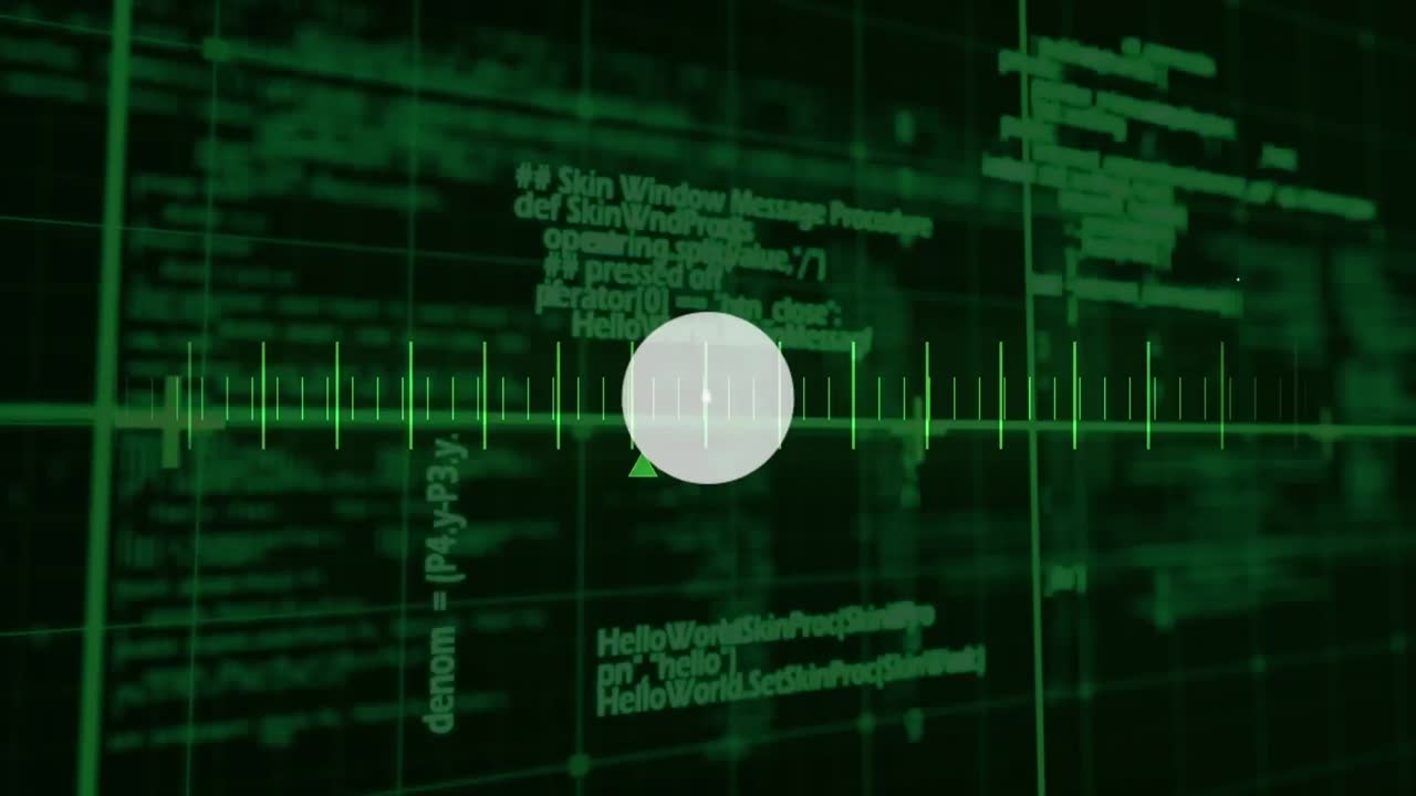 Animation of network of profile icons and scale over data processing against black background